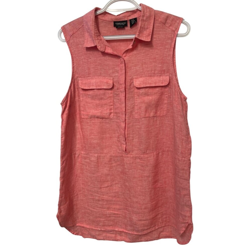 Womens Coral Sleeveless Linen Tunic‎ Top M Summer Vacation Resort